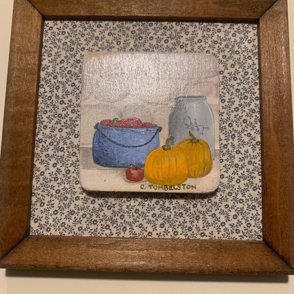 Vintage Set of Two Framed and Matted Hand Painted Tiles - Picture 7 of 8